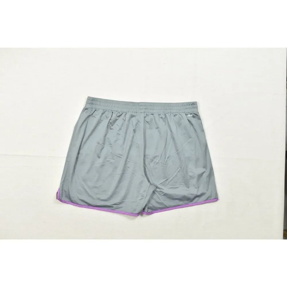 Nike Dri-Fit Women's 2X Gray Mesh Athletic Shorts Purple Trim Swoosh Logo